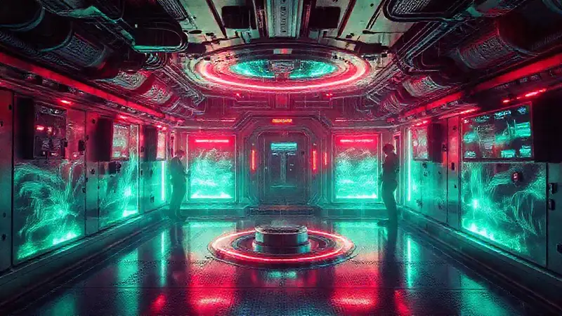Sala futurista con energía y protección misteriosa
