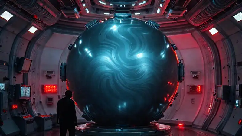 Esfera metálica en laboratorio futurista de seguridad