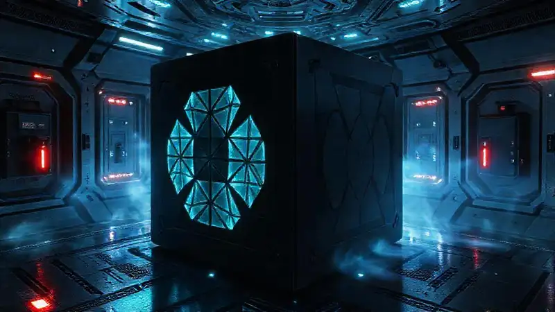 Cubo negro con energía y tecnología avanzada
