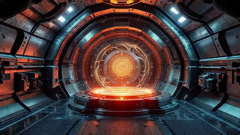Cámara futurista con núcleo brillante y energía