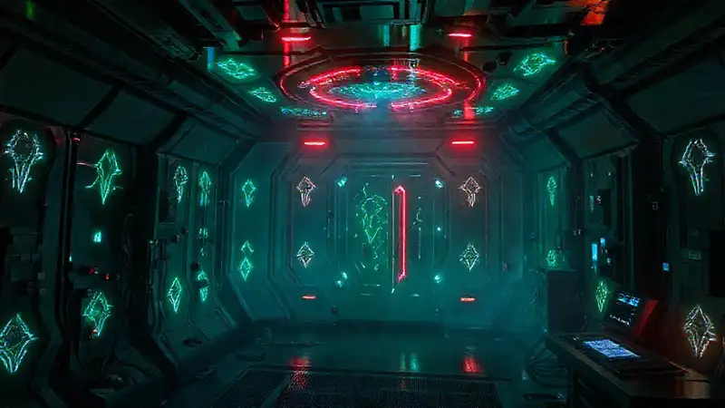 Cámara futurista con luz y tecnología misteriosa
