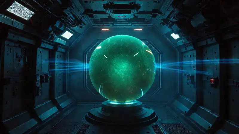 Esfera luminosa en cámara futurista de contención
