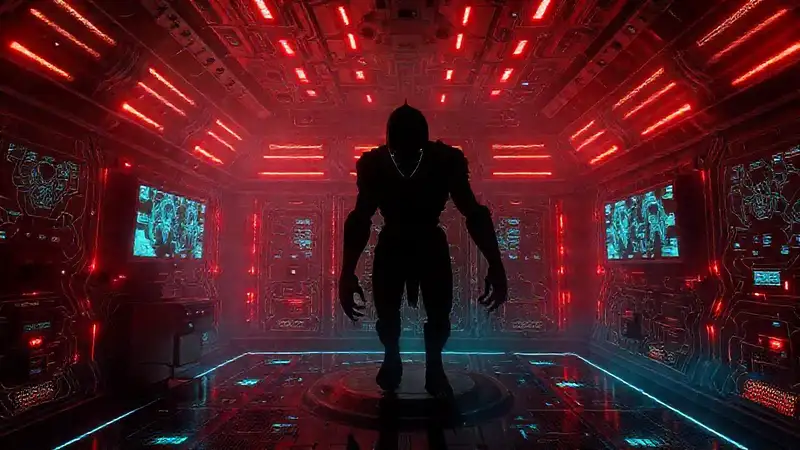Sala futurista con campos electromagnéticos y seguridad