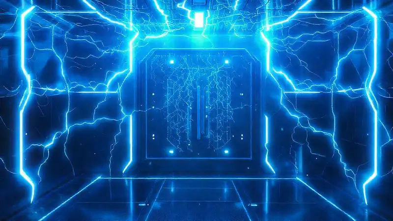 Patrón de energía electromagnética en cámara futurista