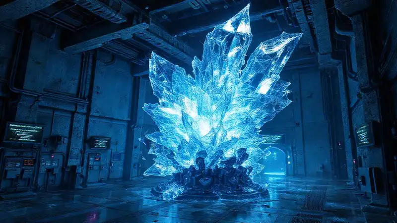 Estructura fractal tecnológica en ambiente misterioso