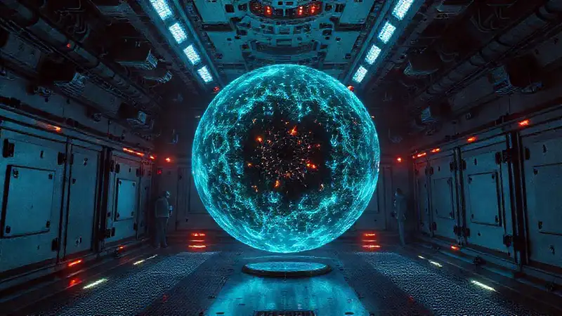 Anomalía esférica con patrones fractales luminosos