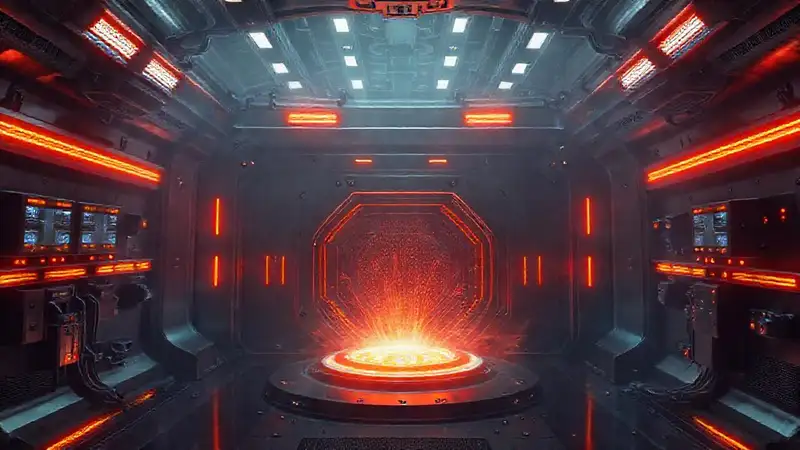 Contenedor futurista con energía y tensión