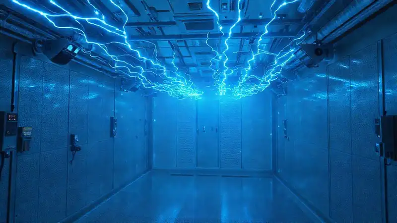Red de luz etérea en confinamiento futurista
