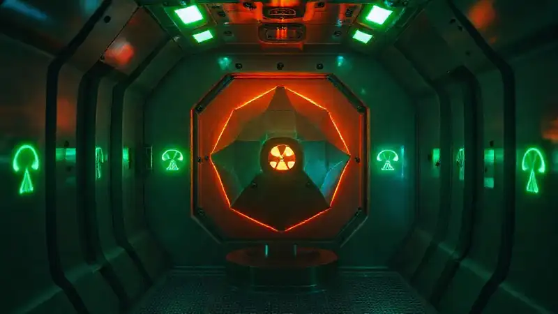 Cámara segura con objeto misterioso y luces