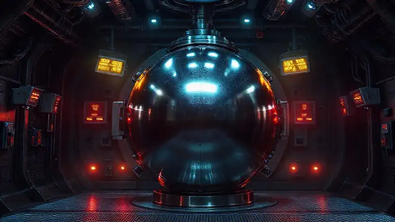 Esfera metálica en cámara de alta tecnología