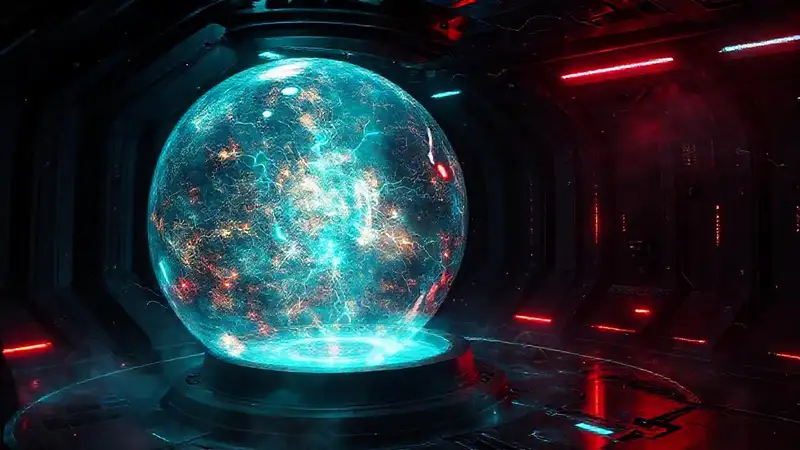 Esfera de energía futurista y peligrosa brillante