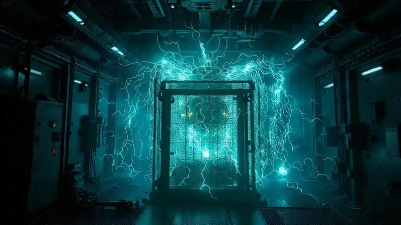 Estructura luminosa en jaula de alta tecnología