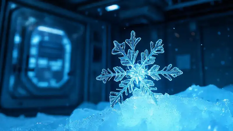 Cristal de nieve en cámara fría de seguridad