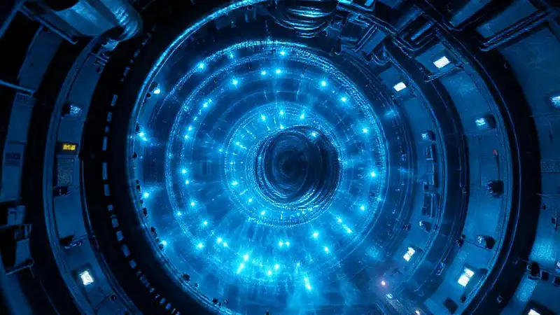Estructura metálica futurista con campos energéticos