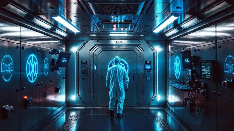 Cámara de alta seguridad futurista y luminosa