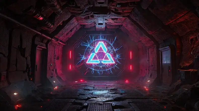 Cámara subterránea futurista con energía misteriosa