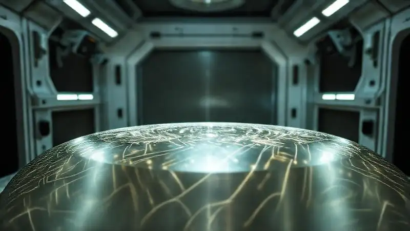 Objeto metálico brillante en cámara de alta tecnología