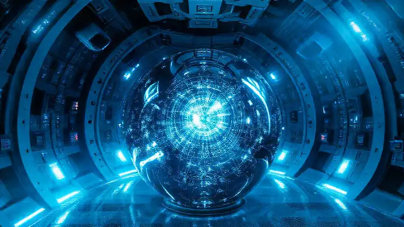 Esfera brillante en cámara de alta tecnología