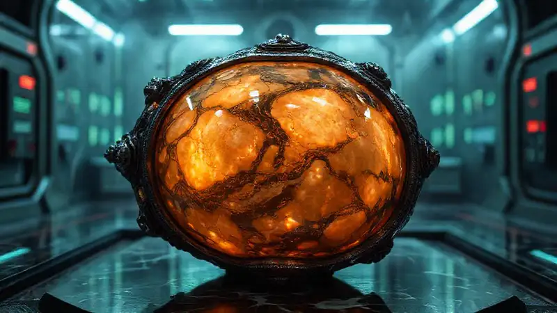 Artefacto misterioso en entorno futurista y seguro