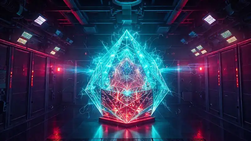 Prisma misterioso con energía en una instalación científica