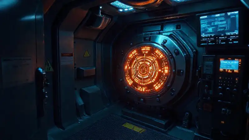 Cámara segura con artefacto SCP-584 brillante
