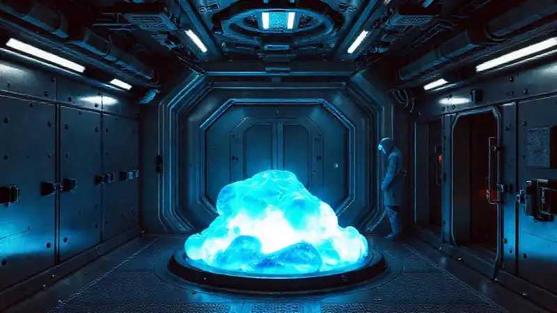 Cámara de contención con masa azul luminosa