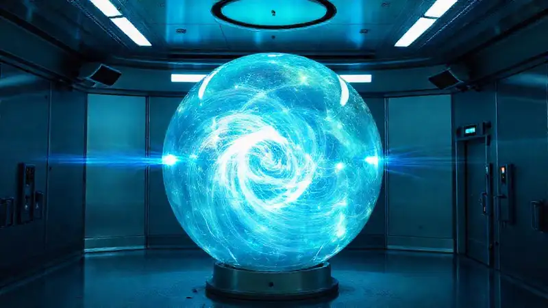 Esfera luminosa en contención científica segura