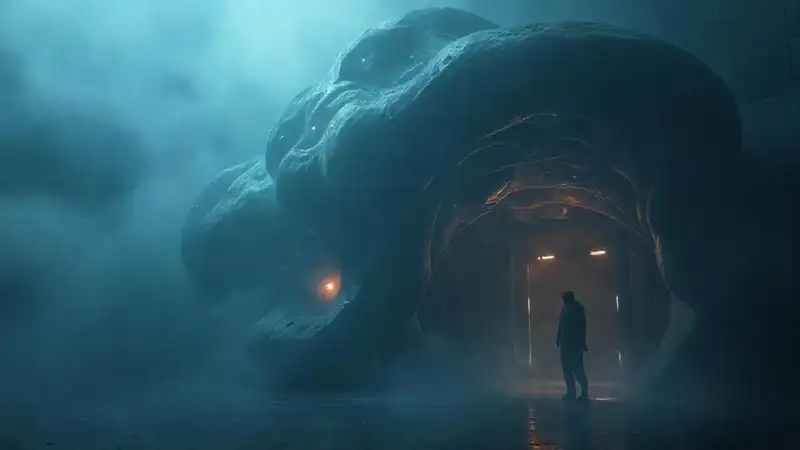 Estructura misteriosa con luces y angustia emocional