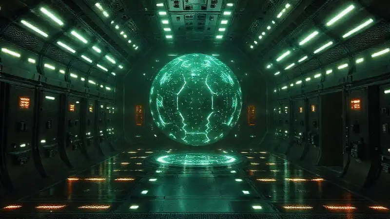 Misteriosa estructura futurista con seguridad luminosa