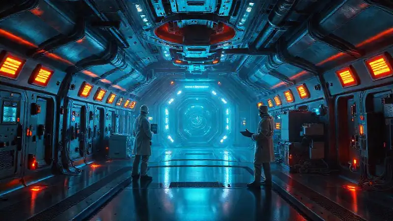 Cámara subterránea futurista con energía y seguridad