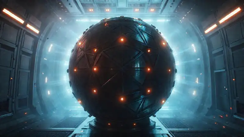 Cilindro metálico misterioso en cámara futurista