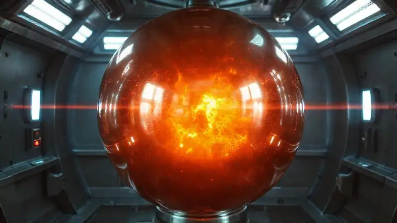 Esfera metálica misteriosa en contención futurista