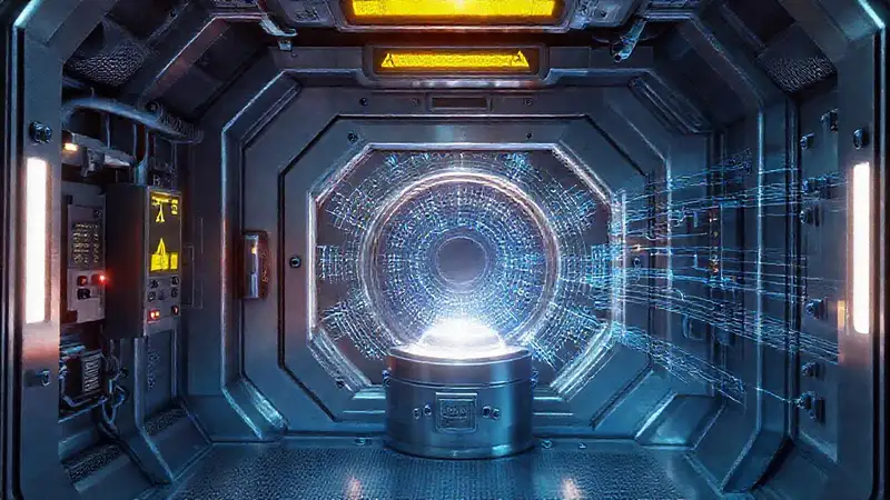 Contenedor seguro con tecnología y patrones misteriosos