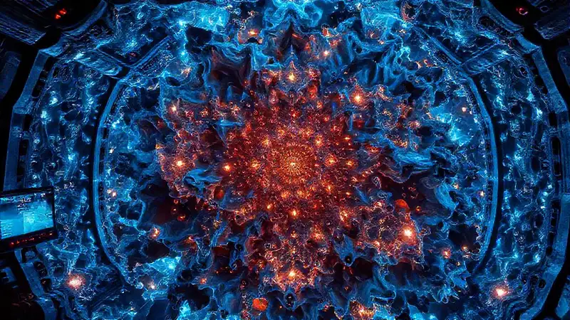 Cristal fractal misterioso en cámara de alta tecnología