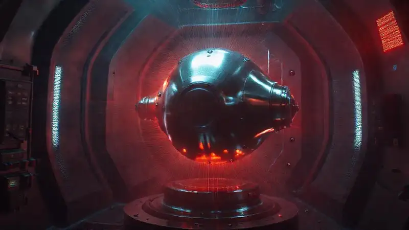 Objeto metálico misterioso en laboratorio futurista
