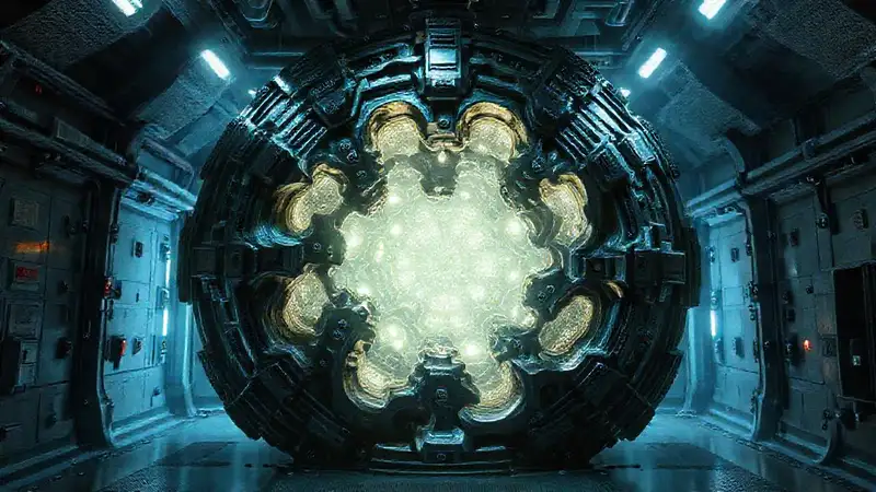 Estructura metálica misteriosa y tecnológica