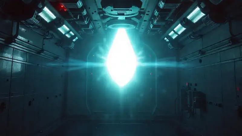 Luz flotante misteriosa en cámara futurista segura