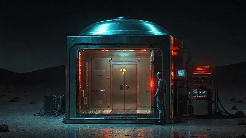 Cápsula futurista de titanio en tensión
