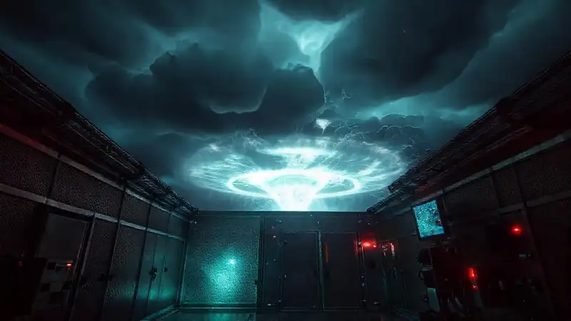 Cielo tormentoso, energía extraña, peligro inminente