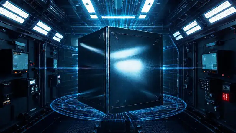Objeto metálico enjaulado con energía y seguridad