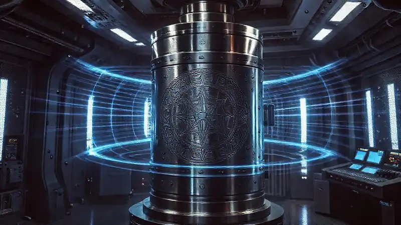 Estructura metálica futurista en laboratorio misterioso