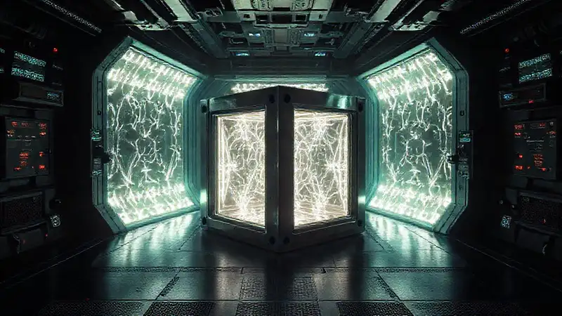 Cápsula futurista con energía y monitoreo