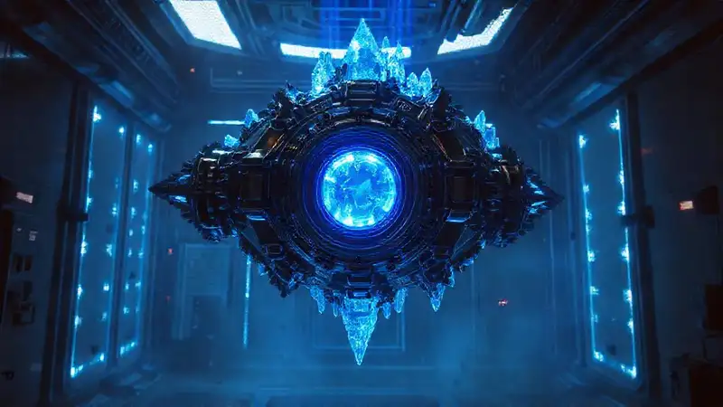 Estructura metálica luminosa y misteriosa futurista