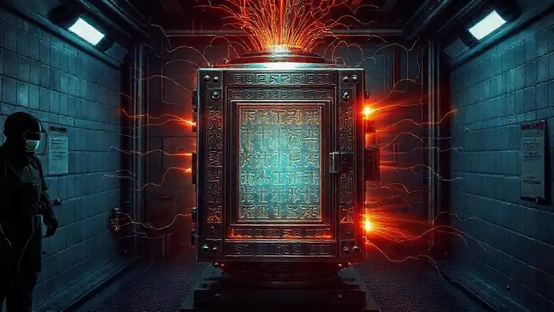 Contenedor metálico con energía misteriosa y protección