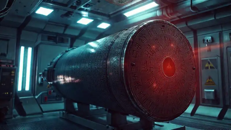 Contenedor de alta tecnología con objeto misterioso