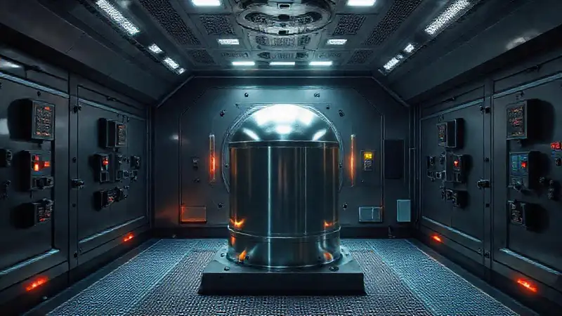 Sala segura con objeto brillante y tecnología avanzada