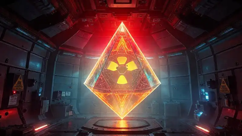 Prisma geométrico misterioso en cámara de contención