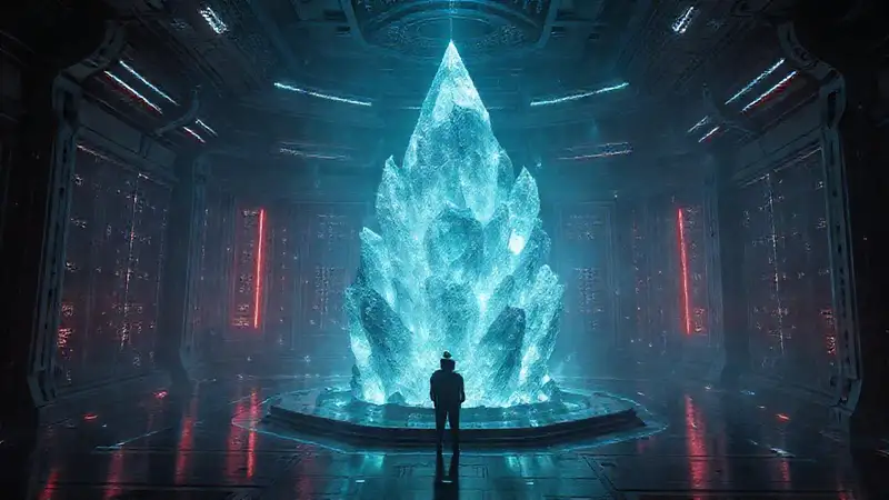 Estructura cristalina futurista con energía y secreto
