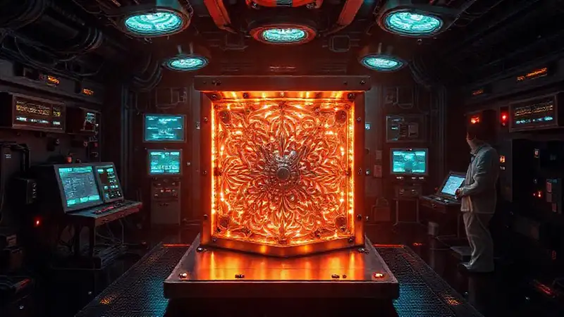 Habitación segura con objeto futurista y sensores