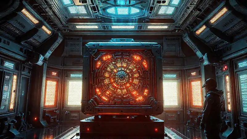 Habitación segura con objeto fractal y vigilancia